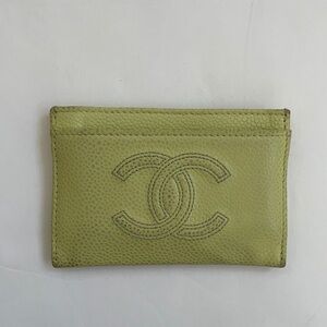 Chanel stitch CC mark Card case Caviar leather light yellow